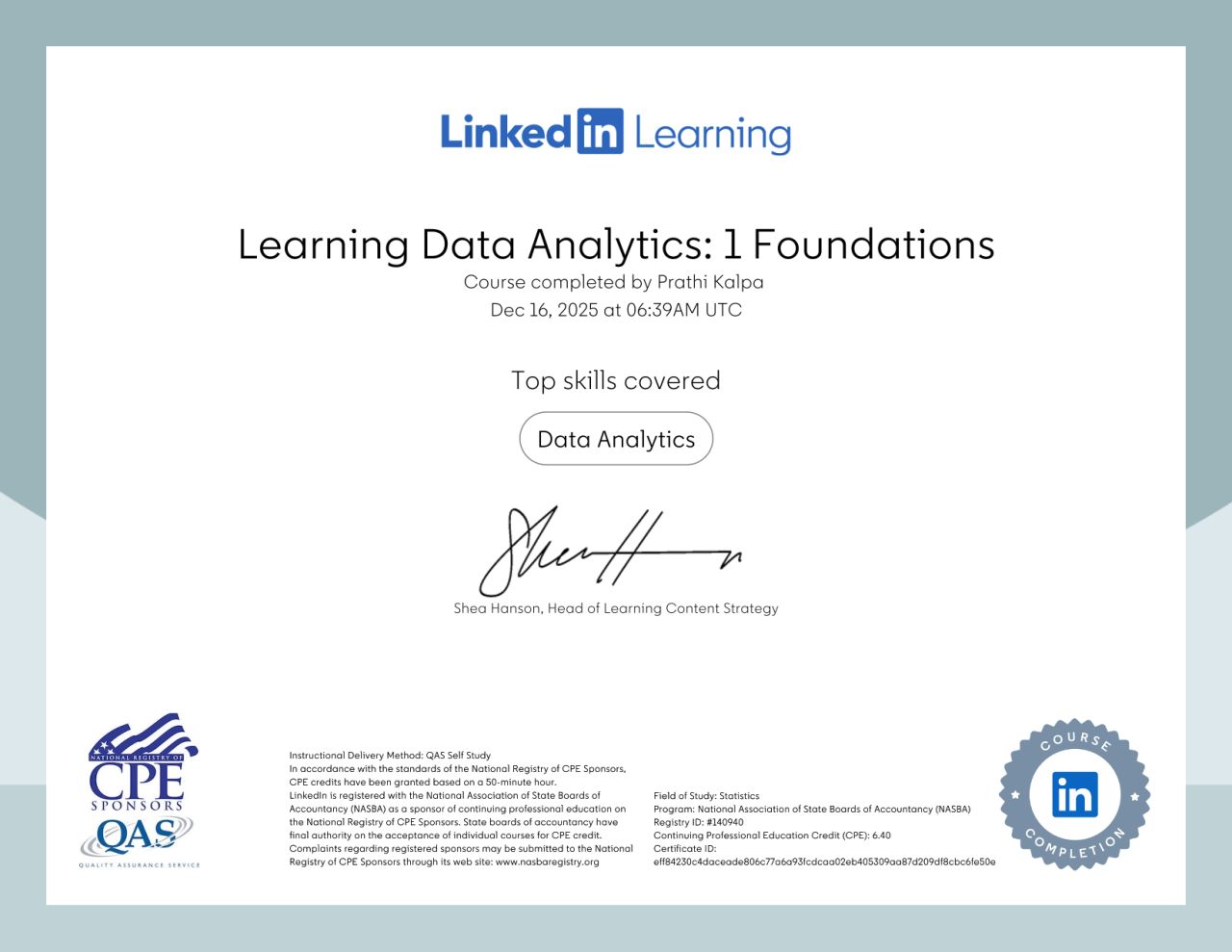 Learning Data Analytics Certificate